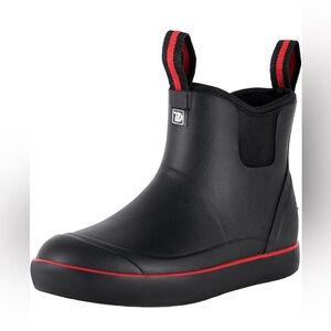 Trudave women’s Black Ankle Rain Boots with Red Accents size 9